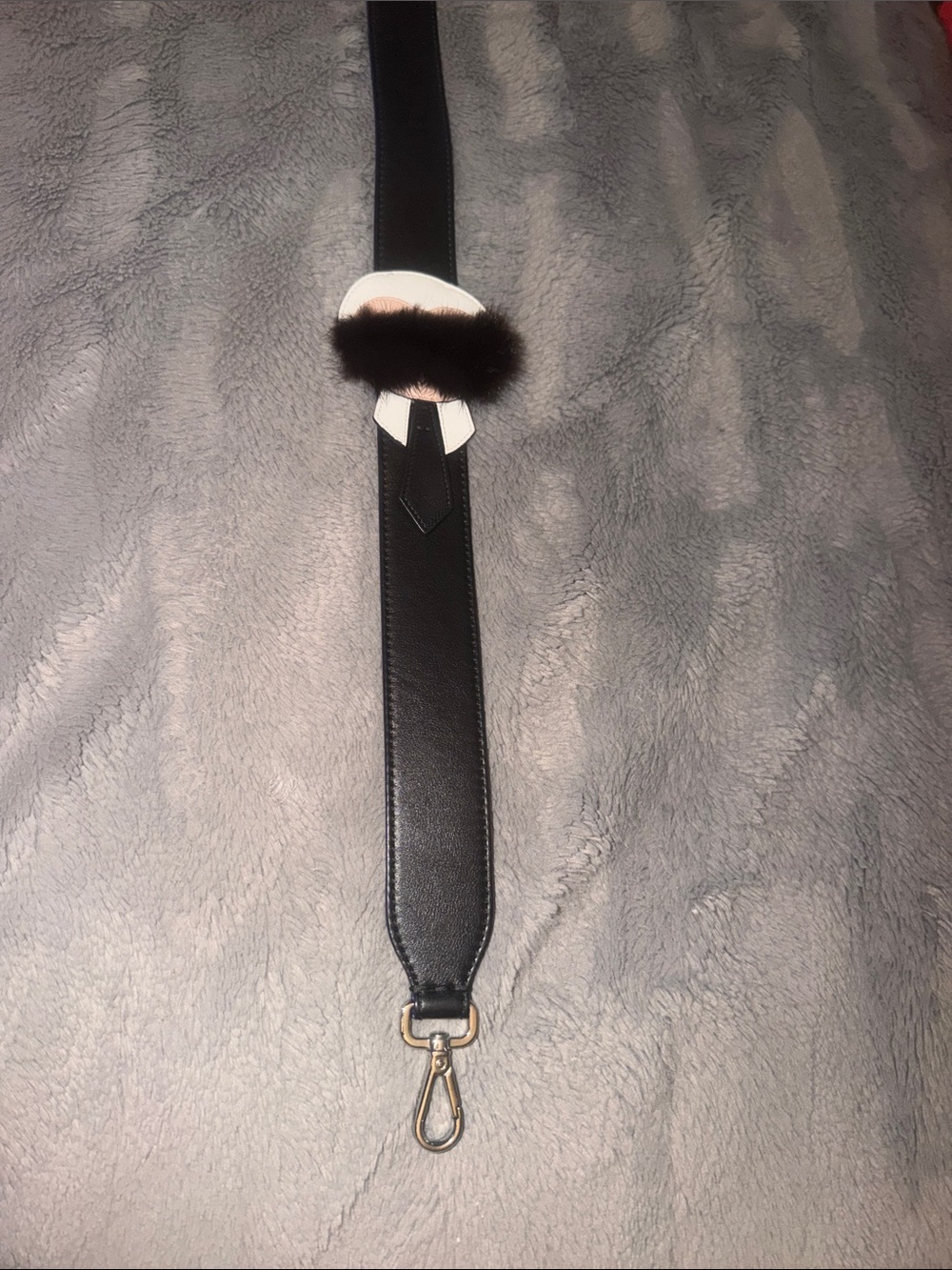 Preloved Fendi Black Leather Bag Strap with Fur Accent 34” long great condition